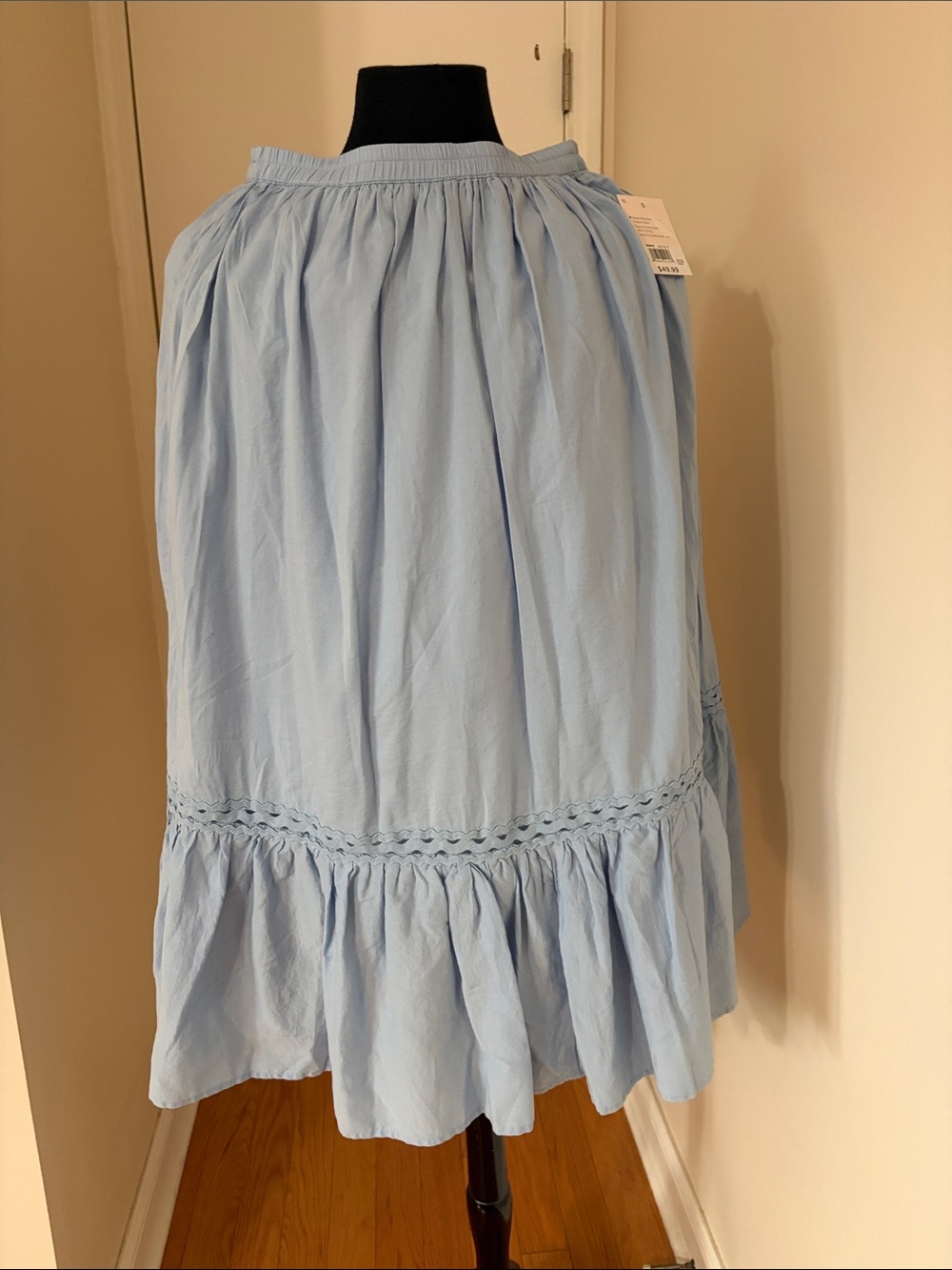 LC Lauren Conrad Pale Blue Gathered mid Skirt with Ruffle Hem
